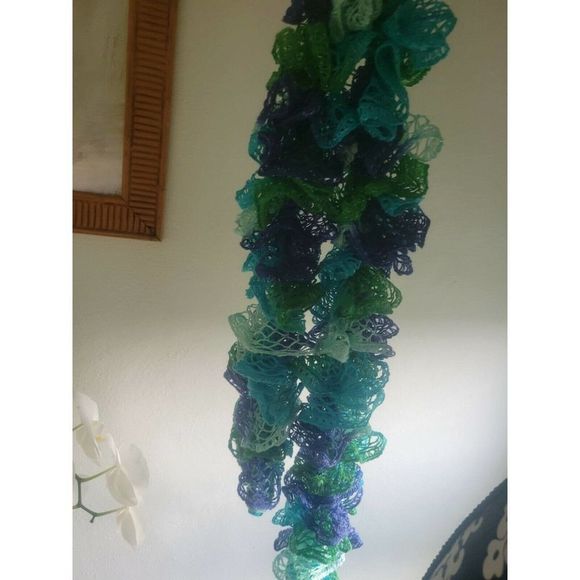 Handmade Crocheted Fashion Ruffle Scarf - Shades of blue - Picture 5 of 5